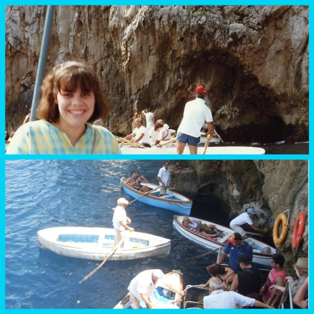 Top; my only visit to the Blue Grotto Bottom; Rowboats with people lying down 