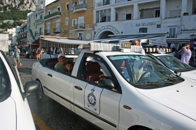 Open air taxis available by the funicular station on Marina Grande