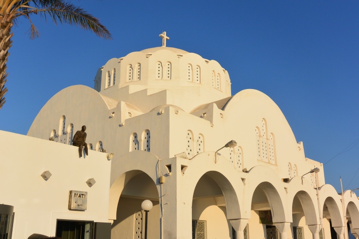 The largest church of Santorini, the Orthodox Cathedral located at the center of Fira.