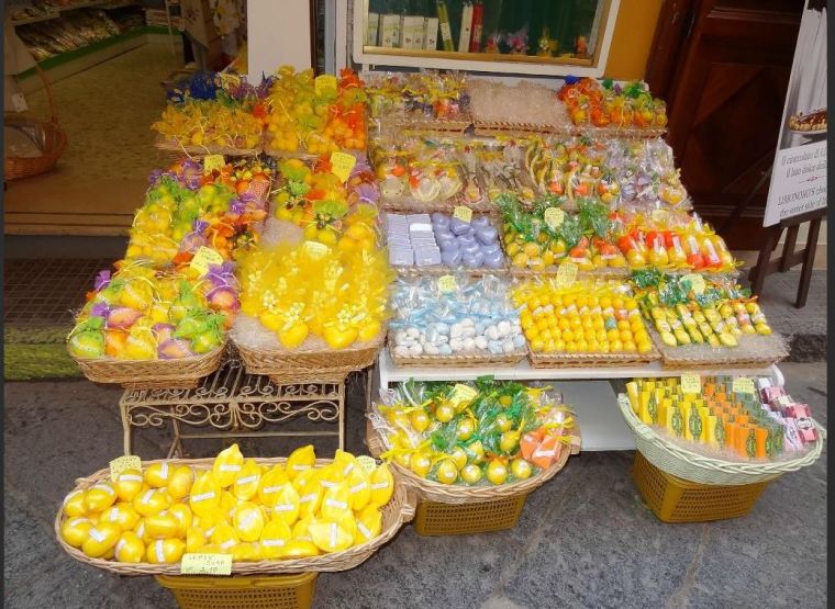 Lemon drinks, soaps and candles, all very popular throughout  the Amalfi Coast